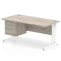 Image of Impulse 1600x800mm Desk Grey Oak White Leg 1x2 Drawer Fixed Pedestal