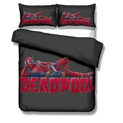 Image of Nichiyo Deadpool bed linen set duvet cover and pillowcase, microfibre, 3D digital print, three piece (duvet pillowcases) (3.single 135 x 200 cm)