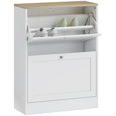 Image of HOMCOM Slim Shoe Storage Cabinet for Hallway, Modern Narrow with 2 Flip Drawers and Adjustable Shelves 12 Pairs of Shoes, White