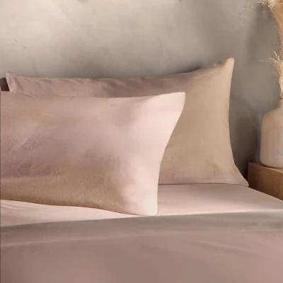 Image of Silentnight Washed Cotton Rich Pillowcase Pair Soft &amp; Comfortable Touch Stylish Modern Linen Look 2 Pack Pillow Cover Breathable and Polyester Fabric Retain Shape Colour, Natural
