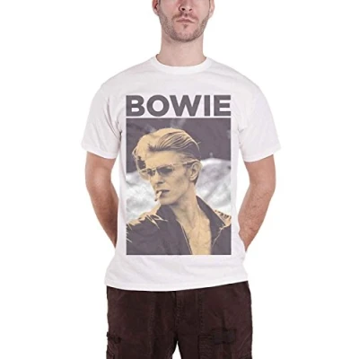 Image of David Bowie Men&#039;s Smoking Short Sleeve T Shirt, White, Large
