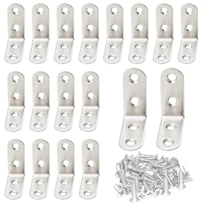Image of CEEYSEE 20pcs L Brackets 40x40mm Stainless Steel 90 Degree Shaped Angle Corner Bracket with 80 Screws for Fixing Wood Furniture Tables Chairs Door Window Bookshelves etc(U40)