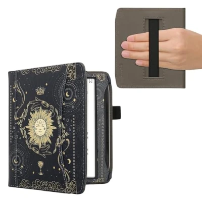 Image of kwmobile Case Compatible with Pocketbook Era/Era Color PU Leather Cover Magnetic Closure, Strap, Front Pocket Tarot Card Dark Blue/Yellow/Black