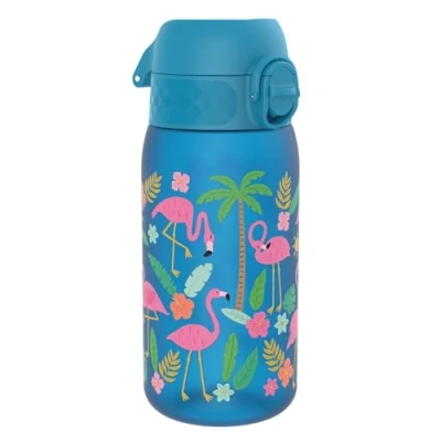 Image of Ion8 Kids Water Bottles, BPA Free, Leakproof, Dishwasher Safe, Easy Open, Secure Lock, Small Boys &amp; Girls Bottle,Kids Drinks Bottle for Spill free Drinking, Blue, Flamingos, 350ml/12oz
