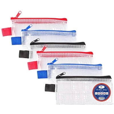 Image of Mini Tuff Bag Zip Wallet Clear Plastic Wallets Zipped Pouch File Pencil Case Folder Water Resistant Reinforced Heavy Duty Mesh Bags (Mini 6 Pack)