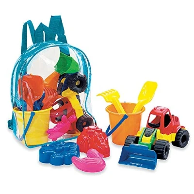 Image of URBN TOYS 7 Piece Beach Tool Set in Bag Spade Bucket Tractor Kids Outdoor Sandpit Fun