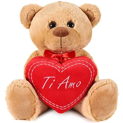 Image of BRUBAKER Teddy Plush Bear With Heart Red Ti Amo 14 Inches (35 Cm) Cuddly Toy Light Brown