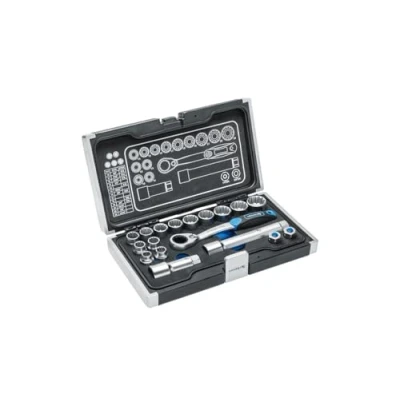 Image of HÖGERT HT1R478 Set of Through Socket Wrench Tool Kit Black Silver 10, 11, 12, 13, 14, 15, 16, 17, 18, 19, 21, 22, 24mm