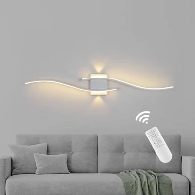 Image of minifair Led Wall Lights for Bedrooms,Modern Wave Bar Indoor,Dimmable 3000 6000k Bedside Lights,White Lamps Bedroom Living Room Hallway Corridor 100Cm Sconce