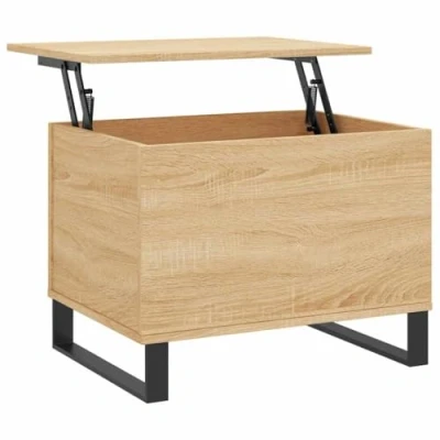 Image of vidaXL Convertible Coffee Table Sonoma Oak Engineered Wood End with Metal Legs Versatile Living Room Lift Top and Hidden Storage Ideal for Dining &amp; Work