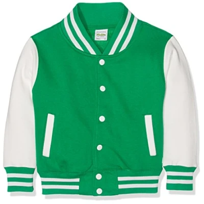 Image of AWDis Boy&#039;s Kids Varsity regular Jacket, Multicoloured (Kelly Green/White), Size 12 13 (Manufcturer X Large)
