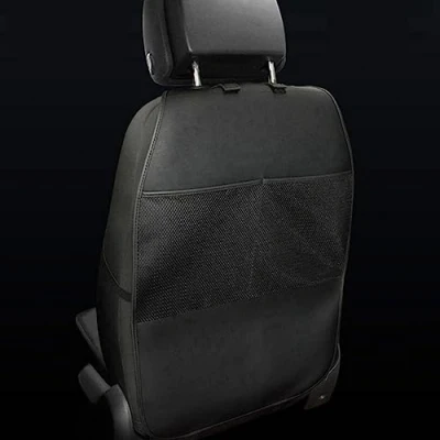 Image of HONCENMAX Kick Mat Car Seat Back Protector Waterproof Easy to Clean Multifunctional Organizer Storage Bag Travel Accessory PU Leather [2 Pack] Black