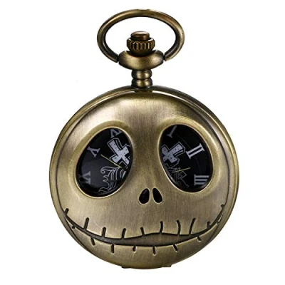 Image of Nightmare Christmas Pocket Watch, JewelryWe Vintage Novelty Skull Skeleton Quartz Watch Necklace for Xmas