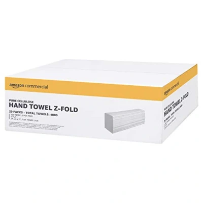 Image of AmazonCommercial Z Fold Paper Hand Towels, 2 ply Pure Cellulose, 4000 Sheets (20 packs of 200), Sheet Size: 24 cm x 20.3 cm, White