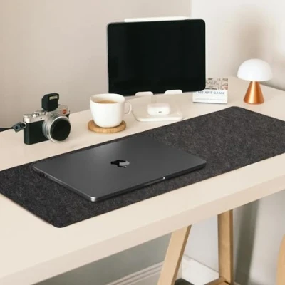 Image of Felt Desk Mat in Dark Grey 90x30cm Non Slip, Water Resistant Table Protector (Dark Grey, 90x30cm)
