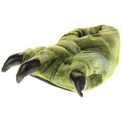 Image of Dunlop Mens Dino Faux Fur Monster Claws Novelty Slippers Green Dinosaur UK 6 7 (S)