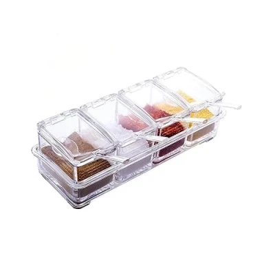 Image of SDMAX Crystal Clear Seasoning Box, Acrylic Spice Rack Storage Container, Condiment Jars Cruet With Cover &amp; Spoon (Set Of 4), Cooking Tools, Multi Purpose, Kitchen Organizer