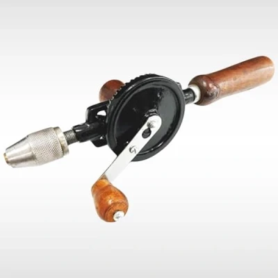 Image of Dunnet Tools 8mm Hand Drill 1/4 Inch 3 Jaw Double Pinion Keyless Chuck Wood Side Drilling Crank Manual Turn 285mm Overall Length