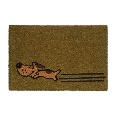 Image of Relaxdays Running Dog Doggy Puppy Doormat Coir Rubber, 40 x 60 cm, Door Mat Inside &amp; Outside, Non Slip, Multicoloured, Coco, 60x40cm