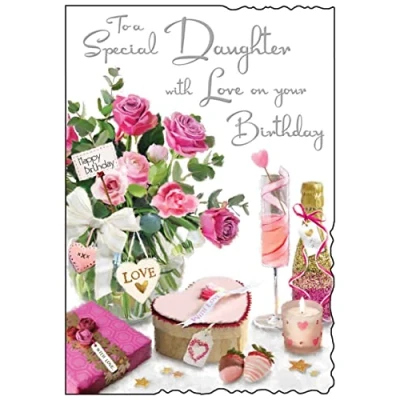 Image of Jonny Javelin Special Daughter Love On Your Birthday Card Pink Roses Presents Candle