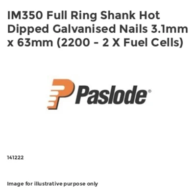 Image of Paslode IM350 Full Ring Shank Hot Dipped Galv Nails 3.1mm x 63mm (2200 2 Fuel Cells)PAS141222