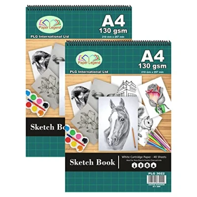 Image of Set of 2 Artists Sketch Pad Spiral Bound Book 130 GSM Cartridge Paper Durable Drawing Art Ideal for Adults Sketching Painting Home (A4)