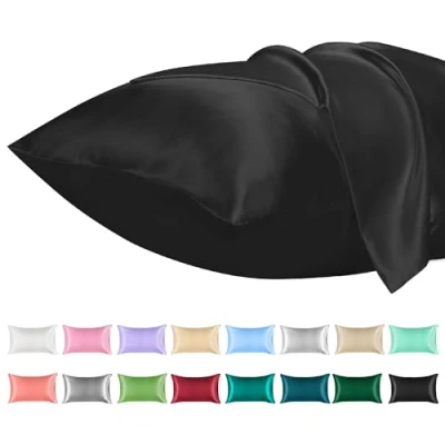 Image of Lirex 2 Pack Satin Pillow Cases Softer Than Silk Pillowcase for Hair &amp; Skin, Standard Size with Envelope Closure, Cooling case (Black, 50x75cm)