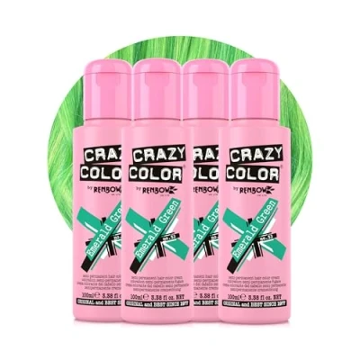 Image of Crazy Color Vibrant Emerald Green Semi Permanent 4 Pack Quad Hair Dye. Highly Pigmented Jewel Conditioning &amp; Oil Nourishing Vegan Formula No Bleach or Ammonia 400ml