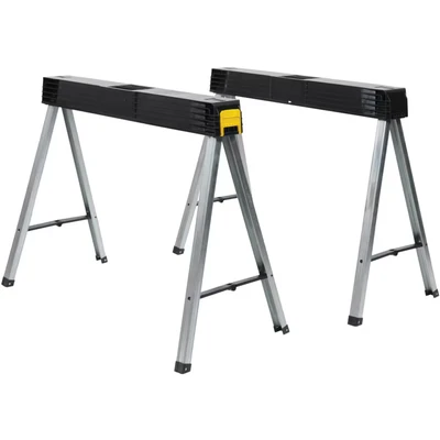 Image of STANLEY Folding Work Bench Saw Horse Twin Pack, Heavy Duty Metal Leg with Side Latch, 1 97 475