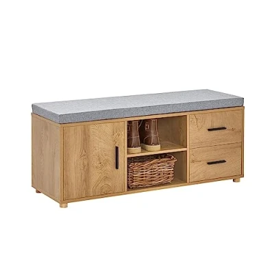 Image of SoBuy FSR148 N, Hallway Shoe Bench Cabinet Rack Storage with Removable Seat Cushion