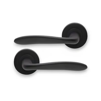 Image of Infinity Decor Pair of Mars Lever Door Handle on Round Rose Set Matt Black Interior Pull Handles for &amp; Exterior Doors