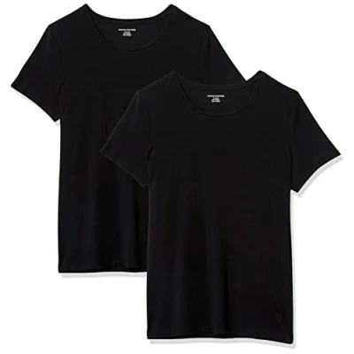 Image of Amazon Essentials Women&#039;s Classic Fit Short Sleeve Crewneck T Shirt, Pack of 2, Black, L