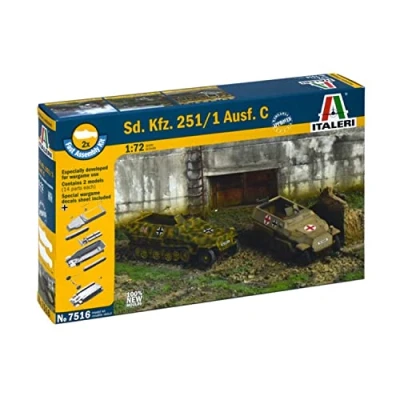 Image of Italeri ITA7516 SD.Kfz.251/1 Ausf. D Fast Assm. Kit Model, Green, Black
