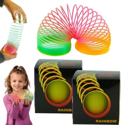 Image of SRV Hub 2Pcs Rainbow Magic Springs 6.5cm Stretchy Bouncing Plastic Coils Christmas Party Bag Filler Toys, Kids Basket Supplies, Boys and Girls Fidget Toy For 3+ Years