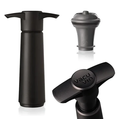 Image of The Original Vacu Vin Wine Saver Pump and Preserver with Stoppers Vacuum Sealer. Stopper are Black. Set Keeps Fresher for Longer.
