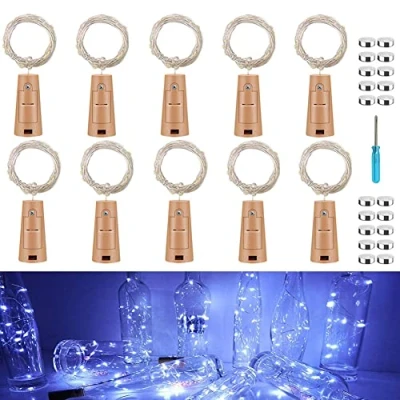 Image of Toifucos 10 Pack Wine Bottle Lights, 20 LED Copper Wire Cork Lights Battery Operated String with DIY Fairy for Home, Party, Birthday, Wedding, Festival Decor (White)