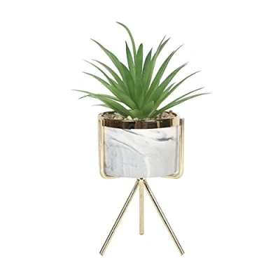Image of Sleepdown Halo Green Leaf Marble Stand Faux Artificial Succulent Plant for Home Office Bathroom Decor Indoor Decoration Aesthetics, Small