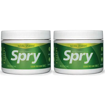 Image of Spry Fresh Natural Xylitol Chewing Gum Dental Defense System Aspartame Free Sugar (Spearmint, 100 Count Pack of 2)