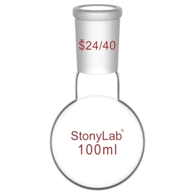 Image of StonyLab Glass 100ml Short Neck Round Bottom Flask, Borosilicate Single Heavy Wall Flask RBF with 24/40 Standard Taper Outer Joint,