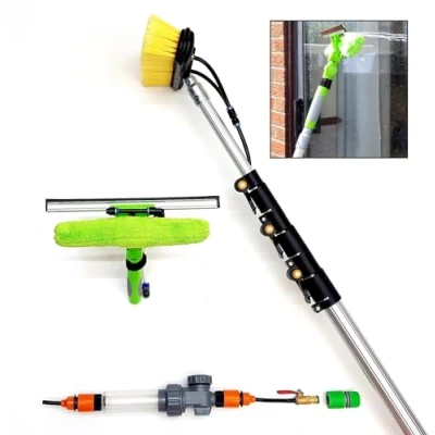 Image of 16ft 20ft 24ft Telescopic Water Fed Window Cleaning Pole, Solar Panel Conservatory Roof Cleaning, Hose Squeegee Extendable Hi Reach Extended Brush Kit