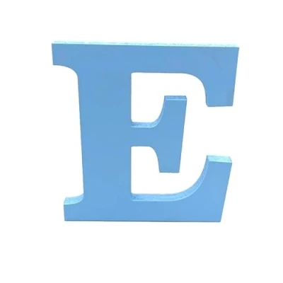Image of Blue Wooden MDF Letter E Size 13cm Tall Free Standing Letters for Arts &amp; Crafts Personalized Name Decor