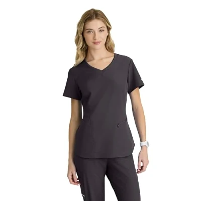 Image of BARCO Skechers Vitality Electra Scrub Top for Women V Neck Medical Top, 4 Way Stretch Women&#039;s Pewter, S