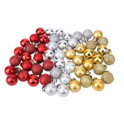 Image of SKYTE® Set of 96 Mini Christmas Baubles 32 Red, Silver Balls and Gold 2.5 cm (25 mm)