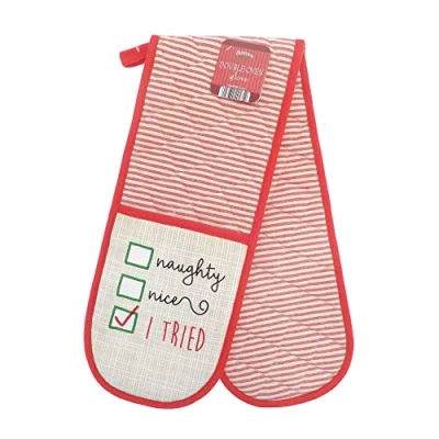 Image of Christmas Design Double Oven Gloves Naughty or Nice