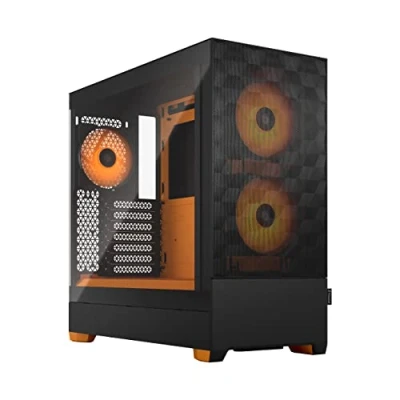 Image of Fractal Design Pop Air RGB Orange Core Tempered Glass Clear Tint Honeycomb Mesh Front TG side panel Three 120 mm Aspect 12 fans included ATX High Airflow Mid Tower PC Gaming Case