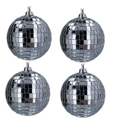 Image of Gisela Graham Silver Mirror Ball Baubles set of four