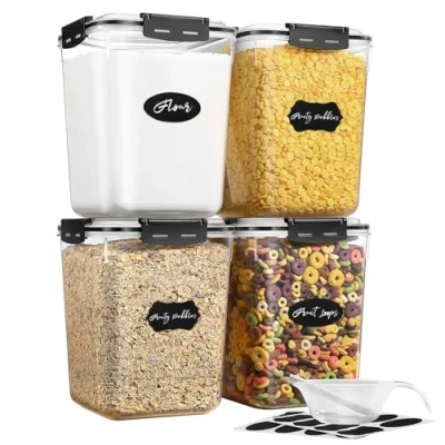 Image of YASHE Large Food Storage Containers with Lids (5.3L, 4Pack), BPA Free Airtight Plastic Containers, Flour, Sugar, Rice Canisters for Kitchen &amp; Pantry Organization