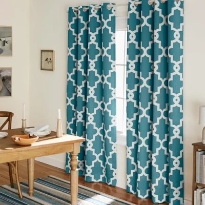 Image of Exclusive Home Curtains Ironwork Woven Blackout Grommet Top Panel Pair, Teal, 52x108, 2 Piece