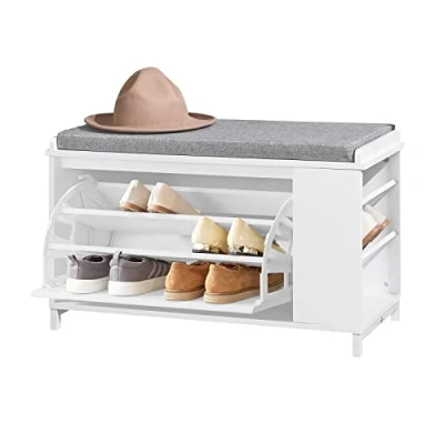 Image of SoBuy FSR105 W, Hallway Shoe Bench Rack Cabinet with Flip drawer and Side Shelves
