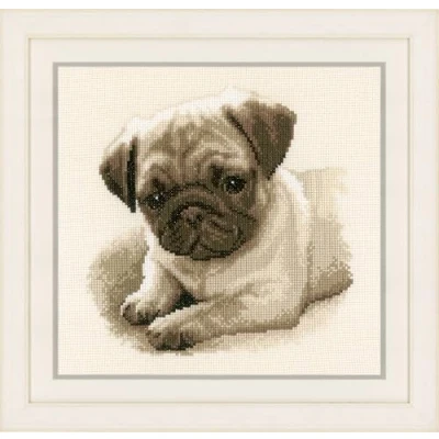 Image of Vervaco Counted Cross Stitch Kit Pug Dog, Cotton, Multi Color, 21 x 0,3 cm